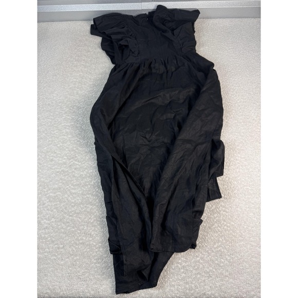 Dissh Dress Womens 4 Black Linen Maxi Flutter Sleeve V Neck Lined Summer - Picture 8 of 9